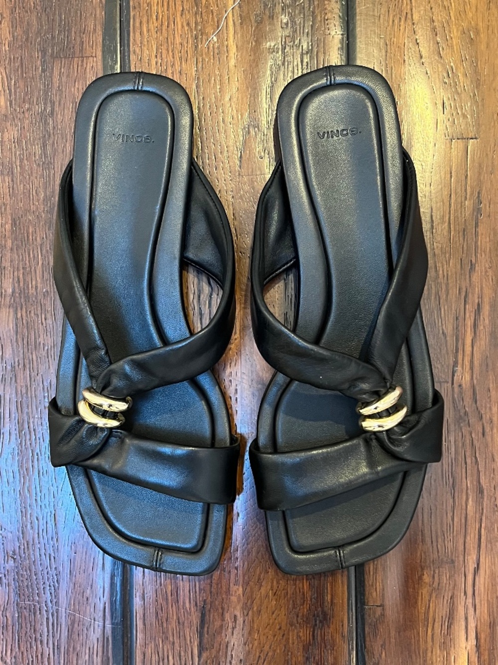 Vince Vilma Leather Slide Sandal, Black, Sz 8M, NWT, Dust Bag, Box
